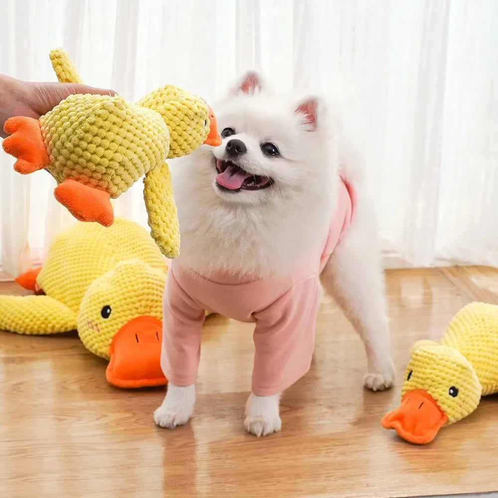 Plush Dog Toy Bite Resistant Sleeping Sound Making Small Yellow Duck For Small Dogs Golden Retriever Corgi Pet Toys